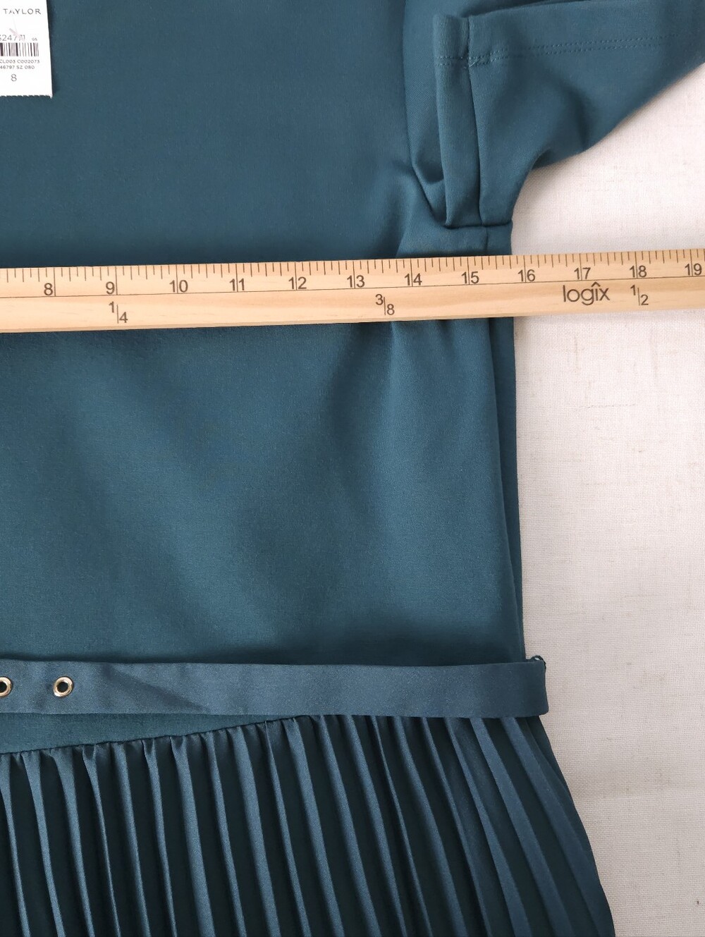 Ann Taylor Pleated Belted Maxi Dress 8 Teal Short Sleeve Dark Academia Workwear - Picture 8 of 9